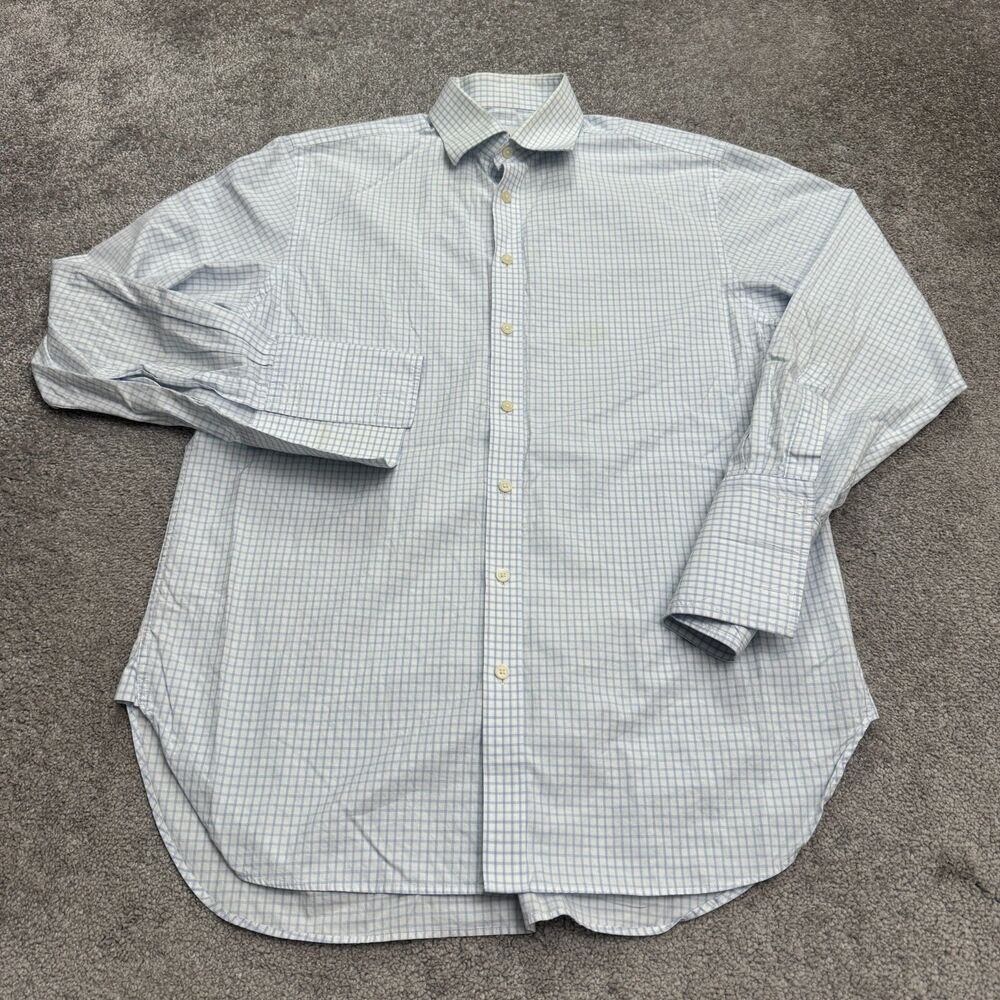 Charles Tyrwhitt Classit Fit Dress Shirt Mens 16/34 White Blue Check Cotton Work